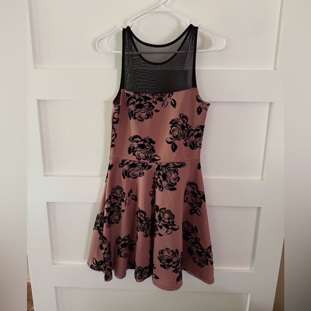 Elegant Floral Dress with Black Mesh Detail
